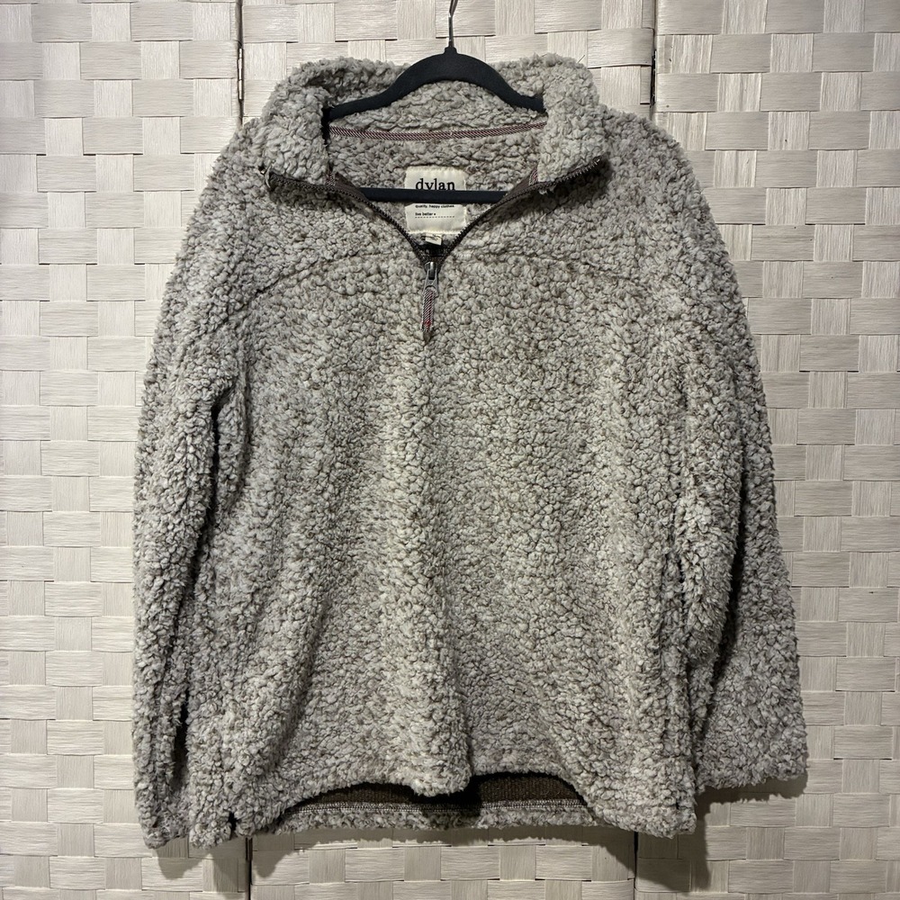 Dylan by True Grit Mens Medium Gray Sherpa Fleece Quarter Zip Pullover Jacket